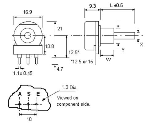 Potencjometr obrotowy osiowy logarytmiczny 2K
