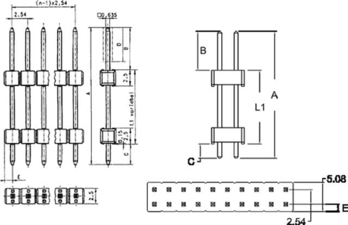 PH40SS-25-3-6 listwa kołkowa jednorzędowa prosta 40pin; wysokość 25; raster 2,54