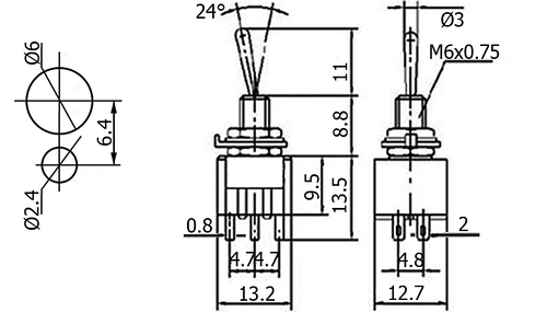 MTS223 przełącznik dźwigniowy wymiary