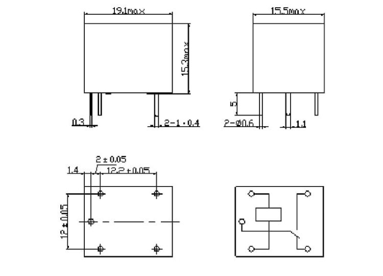 SRD-12VDC-SL-C przekaźnik elektromagnetyczny wymiary
