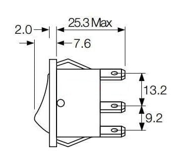 C1350ALBB01 przełącznik kołyskowy bez podświetlenia, wymiary