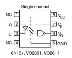 6N137 transoptor; wyjście logiczne