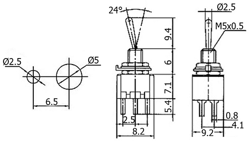 SMTS202 przełącznik dźwigniowy wymiary