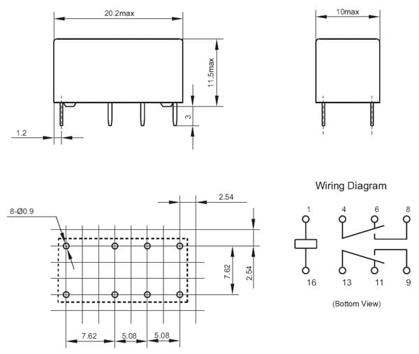 JRC-27F-005 przekaźnik elektromagnetyczny wymiary