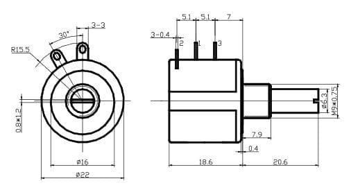 DM500R potencjometr wieloobrotowy wymiary