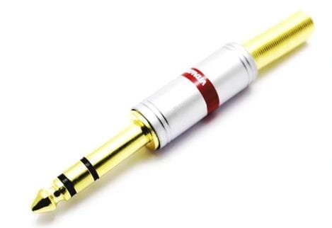 Wtyk Jack 6,3mm stereo chromowany, lutowany na przewód,  7mm