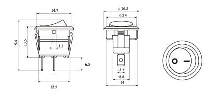 SMRS101-3 przełącznik kołyskowy stabilny, wymiary