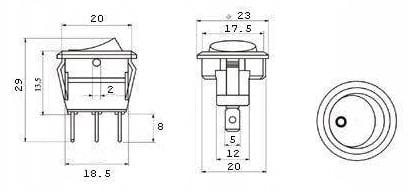 SMRS101-6LDG przełącznik kołyskowy okrągły podświetlany, wymiary