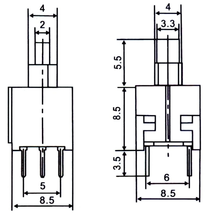 LS02 przełącznik chwilowy do druku wymiary