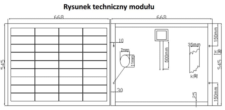 MWG-45 panel fotowoltaiczny 45W - wymiar