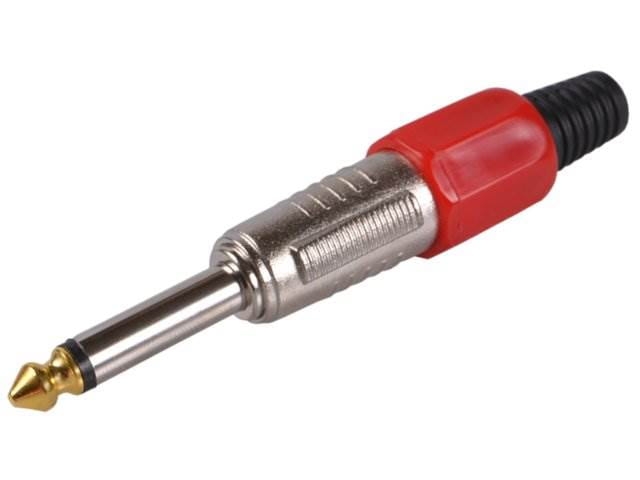 Wtyk Jack 6,3mm stereo guma na kabel - czerwony