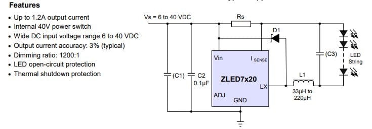 ZLED7020ZI-1R pojedynczy sterownik diody LED