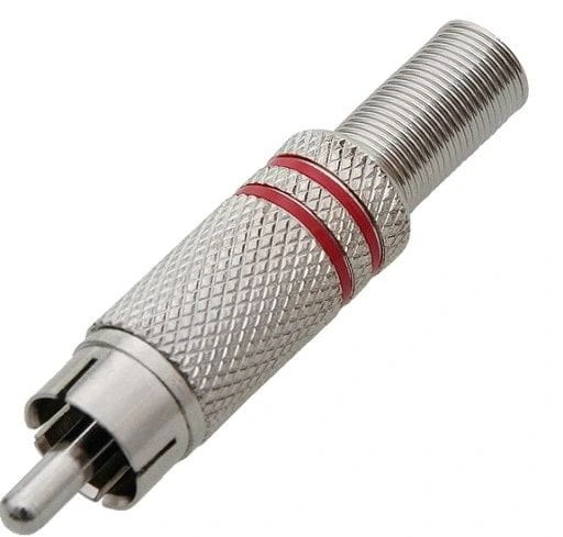 Wtyk RCA metalowy srebrny