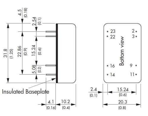TEN5-4811WI przetwornica DC/DC, wymiary