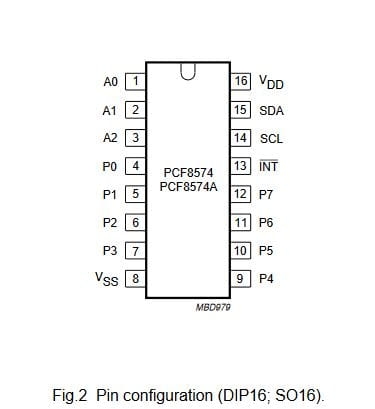 PCF8574T interfejs 8bit, rozszerzenie I/O