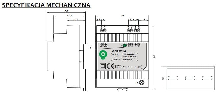 DIN60W12 zasilacz impulsowy 12V