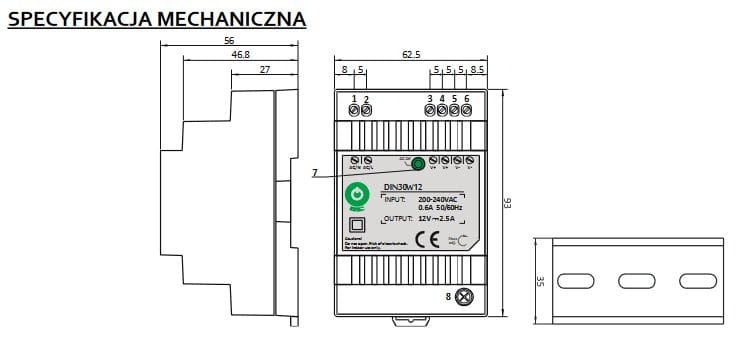 DIN30W12 zasilacz impulsowy 12V