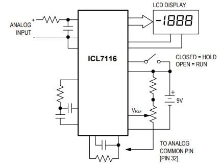 ICL7117CPL przetwornik A/D, kontroler LED