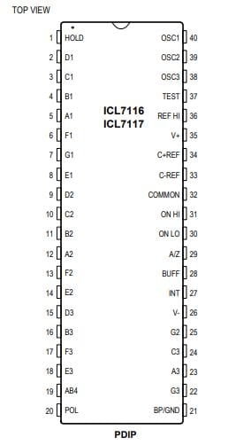 ICL7117CPL przetwornik A/D, kontroler LED