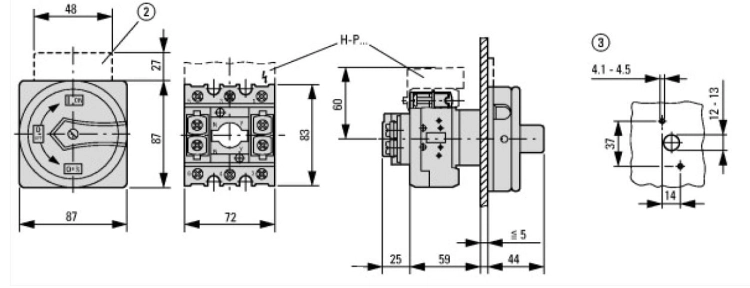 P3-63/EA/SVB przełącznik główny P3-63 wymiary