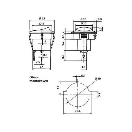 przełącznik kołyskowy podświetlany