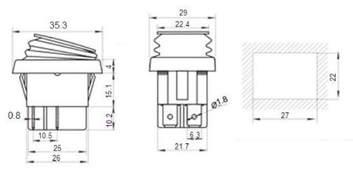 KCD4-Y przełącznik kołyskowy kołyskowy wymiary