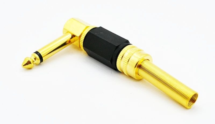 Wtyk Jack 6,3 mono metalowy kątowy czarny guma