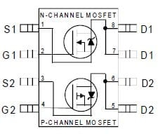 IRF7307 podwójny tranzystor N-P MOSFET wyprowadzenia