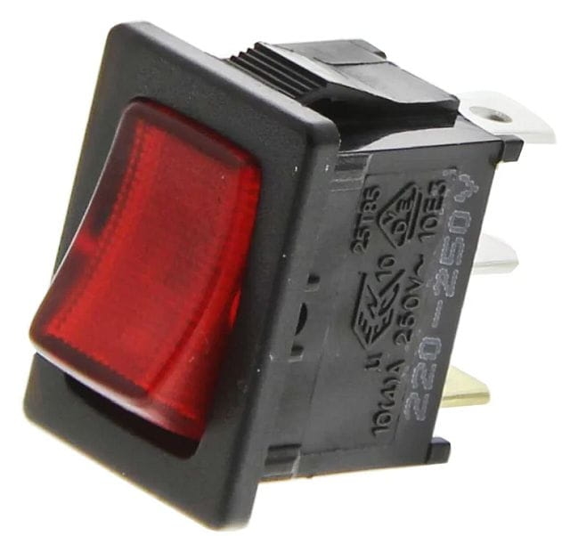 Przełącznik kołyskowy stabilny podświetlany 230V, czerwony ON-OFF