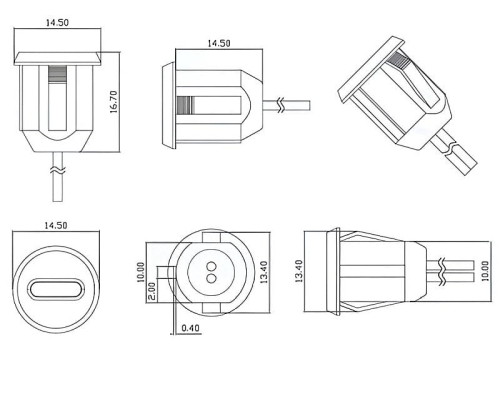 Gniazdo USB-c wymiary