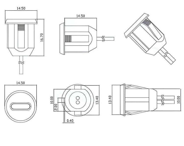 Gniazdo USB-c wymiary