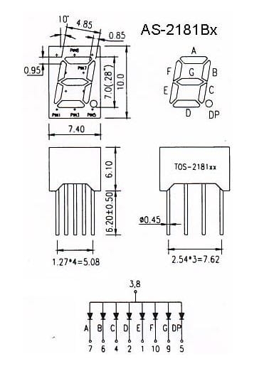 AS-02811BW-B wyświetlacz LED biały wymiary