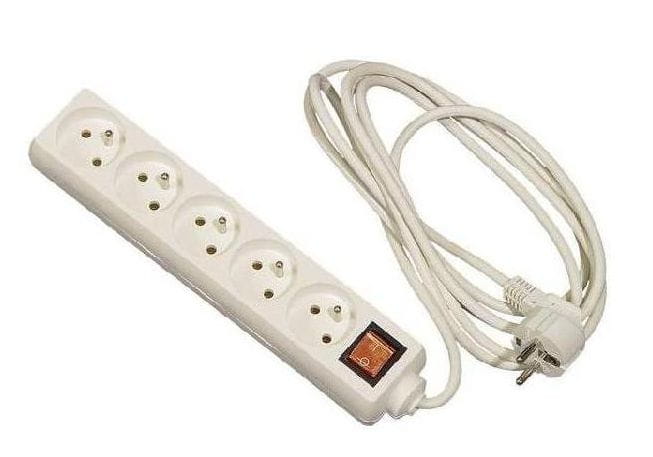 Przedłużacz elektryczny z uziemieniem, wyłącznik 5 gniazd