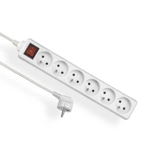 Przedłużacz elektryczny z uziemieniem, wyłącznik 6 gniazd