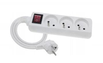 Przedłużacz elektryczny z uziemieniem, wyłącznik 3 gniazdka