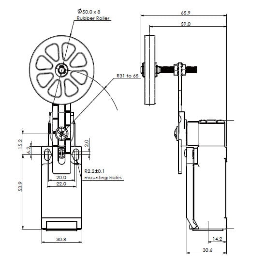ED-1-1-271 przełącznik krańcowy z rolką wymiary