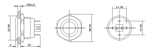 W22F10EG12/S przełącznik wandaloodporny podświetlany - zielony, wymiary