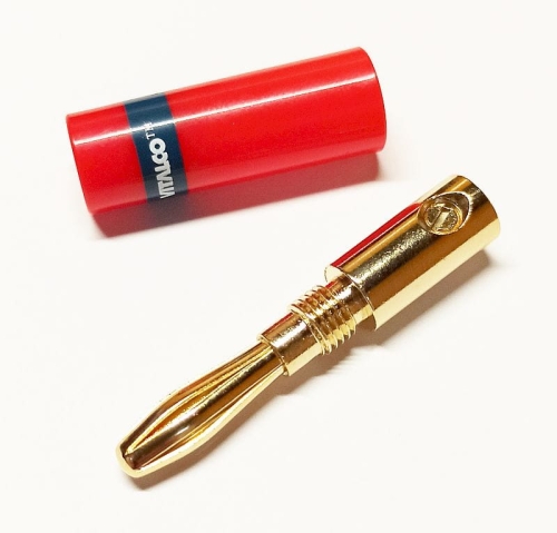 LAW24 wtyk bananowy na przewód złoty plastik HQ czerwony mocowanie