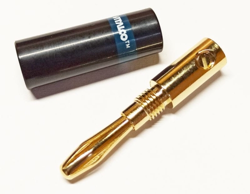 LAW-24 wtyk bananowy montowany na przewód złoty plastik HQ czarny mocowanie