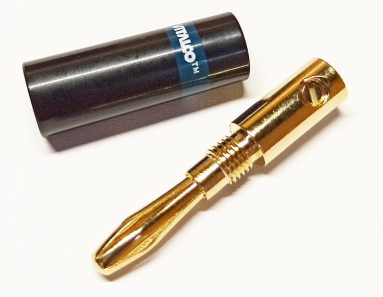 LAW-24 wtyk bananowy montowany na przewód złoty plastik HQ czarny mocowanie