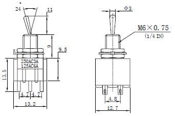 MTS212 przełącznik dźwigniowy ON-(ON) wymiary