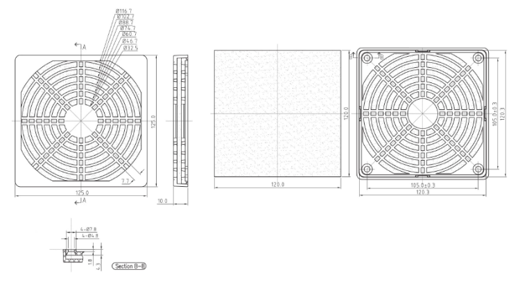 FGP-120 osłona wentylatora plastikowa wymiary