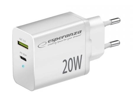 EZC105W Szybka ładowarka sieciowa USB-C PD, USB-A QC 3.0 moc 20W.jpg
