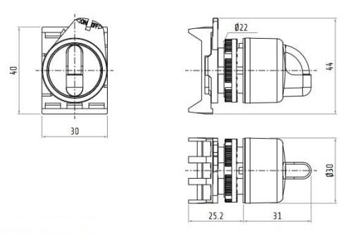 PSMB8T2 przełącznik obrotowy wymiary