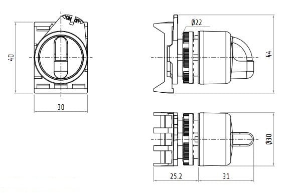 PSMB8T2 przełącznik obrotowy wymiary