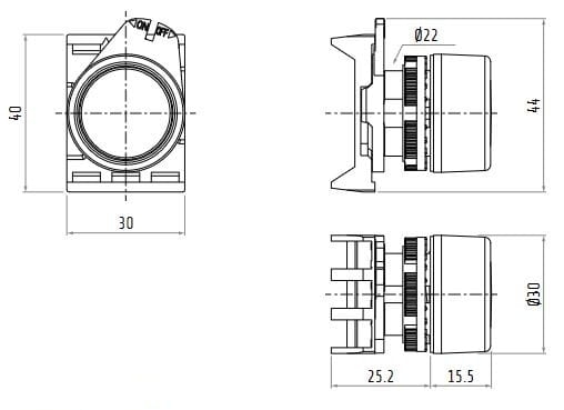 PPRN1/STOP przycisk monostabilny wymiary
