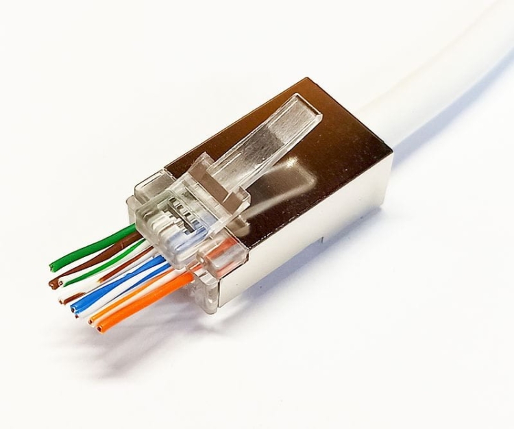 RJ45 wtyk telefoniczny ekranowany przelotowy 8p8c zaciskany na drut FTP