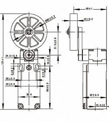 SND4114-SP-B przełącznik krańcowy, wymiary