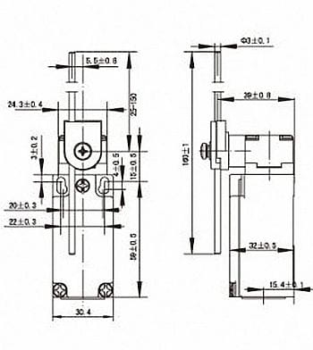 SN4107-SP-B przełącznik krańcowy, wymiary