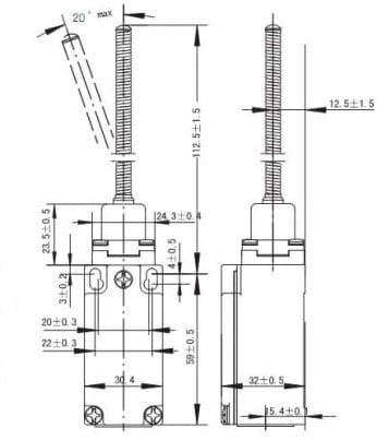 SN4100-SP-B przełącznik krańcowy, wymiary